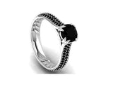 Three Row Band Engagement Ring 2.3ct Round Cut Black Diamond 14k White Gold Over