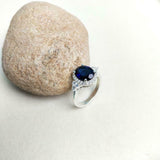 2ct Engagement Ring Oval Cut Blue Sapphire Round Accent Halo 14k White Gold Over