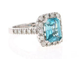 2.2ct Emerald Cut Blue Topaz Engagement Ring Diamond Halo 14k White Gold Finish