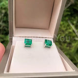 0.7ct Asscher Simulated Emerald Solitaire Stud Earrings 14k White Gold Plated