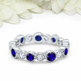 2ct Round Blue Sapphire Wedding Band Stackable Full Eternity 14k White Gold Over