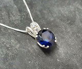 1.5ct Blue Sapphire Pendant Round Cut Solitaire 14k White Gold Finish NO CHAIN