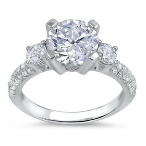 3.3Ct Round Cut Diamond Accents Trilogy Engagement Ring 14K White Gold Finish