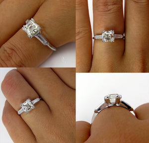 3.5Ct Asscher Cut Trilogy Engagement Ring 18K White Gold Finish Baguette Accents