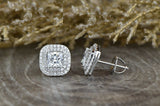 2.5ct Princess Cut Diamond Halo Screw Back Stud Earrings 14k White Gold Finish