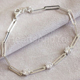 1.5ct Round Cut Moissanite Paperclip Link Chain Bracelet 14k White Gold Plated