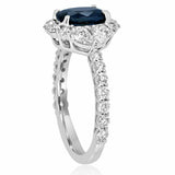 2ct Oval Cut Blue Sapphire Engagement Ring Halo Round Accent 14k White Gold Over