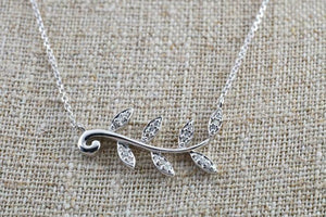 0.2ct Round Cut Diamond Leaf Dainty Pendant with Chain 14k White Gold Finish