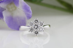 Large Cluster Flower Engagement Ring 1ct Round Cut Diamond 14k White Gold Finish