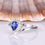 2ct Pear Cut Blue Tanzanite Unique Promise Engagement Ring 14k White Gold Finish