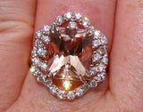 2ct Radiant Cut Morganite Floral Diamond Halo Engagement Ring 14k Rose Gold Over