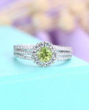 2.9ct Round Cut Green Peridot Split Band Halo Engagement Ring 14k WhiteGold Over