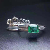 2ct Green Emerald Cut Bridal Set Crown Engagement Ring Guard 14k White Gold Over