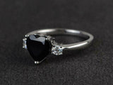 1.4ct Engagement Ring Heart Cut Black Diamond Three Stone 14k White Gold Finish