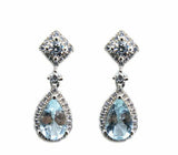 2.5ct Pear Cut Blue Aquamarine Dangling Tear Drop Earrings 14k White Gold Finish