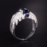 3ct Oval Cut Blue Sapphire Engagement Ring 14k White Gold Over Cocktail Art Deco