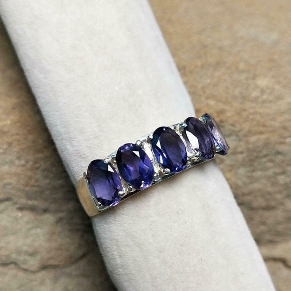 2.5ct Wedding Ring Band Oval Cut Purple Amethyst Five Stone 14k WhiteGold Finish