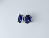 1.4ct Stud Earrings Pear Cut Blue Sapphire Solitaire Design 14k WhiteGold Finish