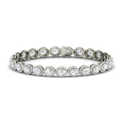 15ct Oval Cut VVS1 Diamond Halo Links Tennis Bracelet 14k White Gold Finish