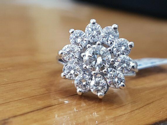 2Ct Round Cut Diamond Halo Flower Design Engagement Ring 14K White Gold Finish