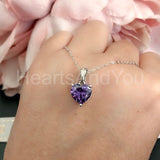 1ct Heart Simulated Amethyst Solitaire Pendant 14k White Gold Plated NO CHAIN