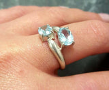 1.7ct Engagement Ring Oval Cut Aquamarine Two Stone Bypass 14k White Gold Finish