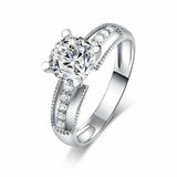 2ct Round Cut Diamond Solitaire with Accent Milgrain Ring 14k White Gold Finish