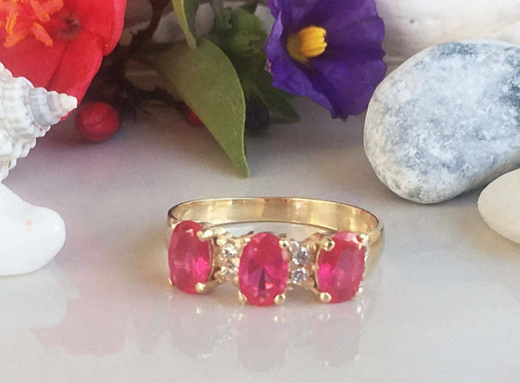 2ct Engagement Ring Oval Pink Ruby Stylish Stackable 14k Yellow Gold Finish