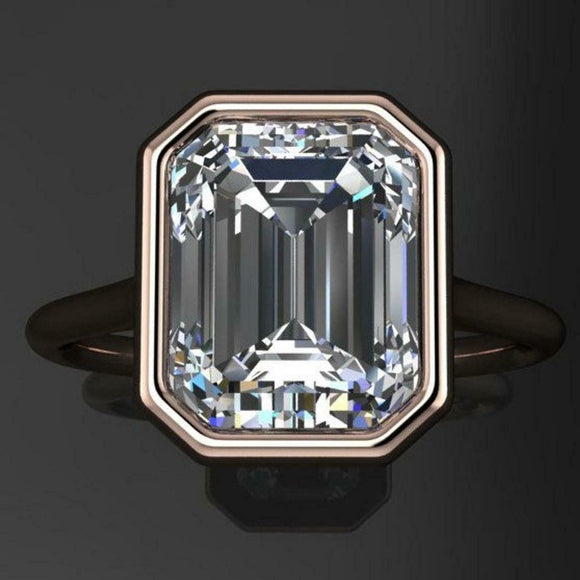 3.5ct Emerald Cut Diamond Engagement Ring 14k Rose Gold Over Bezel Set Solitaire