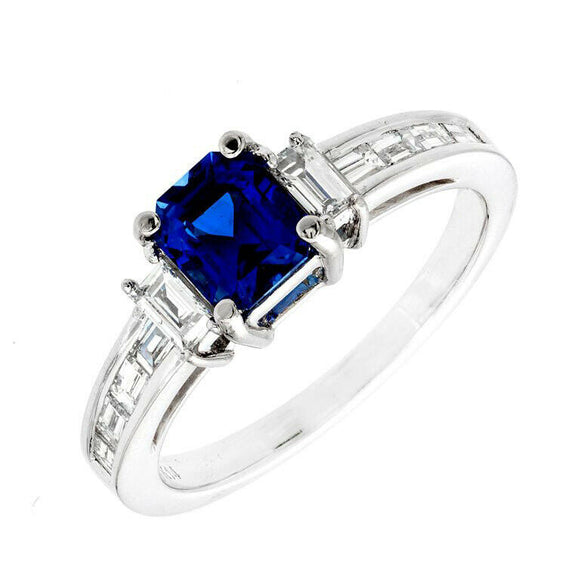 2ct Emerald Cut Blue Sapphire Engagement Ring Baguette Accent 14k WhiteGold Over