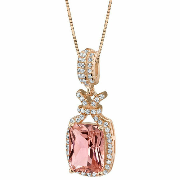 2Ct Radiant Cut Peach Morganite Diamond Exquisite Pendant 14K Rose Gold Finish