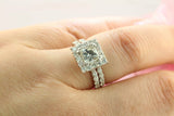 Halo Bridal Set Engagement Ring 2ct Princess Cut Diamond 14k White Gold Finish