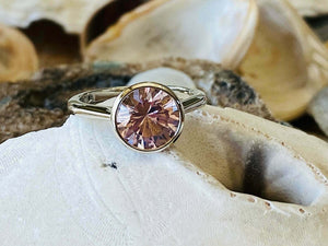 1.23ct Engagement Ring Round Cut Peach Morganite Solitaire 14k White Gold Finish