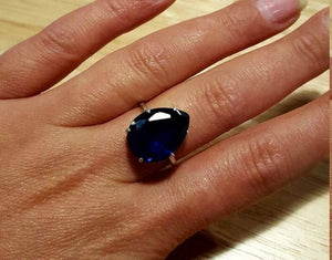 1.3ct Engagement Ring Pear Cut Blue Sapphire Solitaire Women 14k White Gold Over