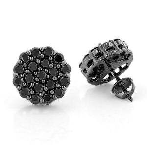 3Ct Round Cut Black Diamond Floral Cluster Stud Earrings 14K White Gold Finish