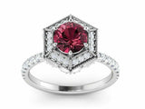 2.3ct Round Cut Red Garnet Halo Solitaire with Accents Ring 14k WhiteGold Finish