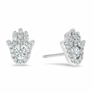 3ct Round Cut Diamond Hamsa Design Stud Earrings for Women 14K White Gold Finish