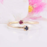 0.2ct Round Pink Ruby Bypass Minimalist Dual Birthstone Ring 14k YellowGold Over