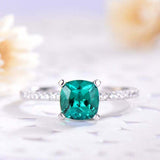 1.3ct Cushion Green Emerald Engagement Ring Diamond Accents 14k White Gold Over