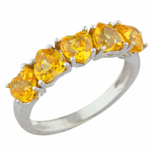 2.6ct Heart Cut Yellow Citrine Five Stone Half Eternity Band 14k White Gold Over