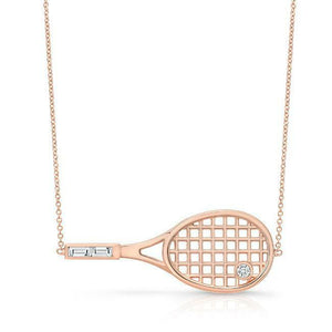 0.5Ct Round Baguette Cut Diamond Tennis Racket Pendant Chain 14K Rose Gold Over