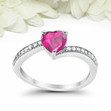 1ct Heart Pink Sapphire Engagement Ring Round Diamond Accent 14k White Gold Over