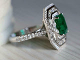 4ct Engagement Ring Green Emerald Cut Halo Cocktail Design 14k White Gold Finish