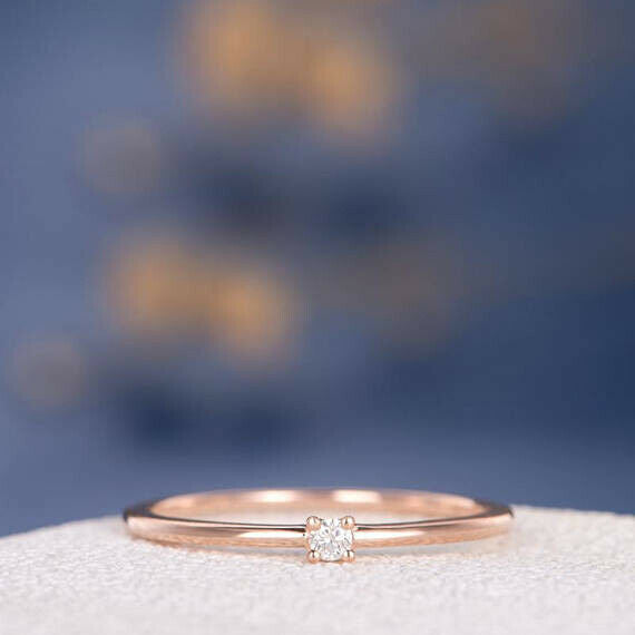 0.2ct Round Diamond Engagement Ring Dainty Minimalist Women 14k Rose Gold Finish