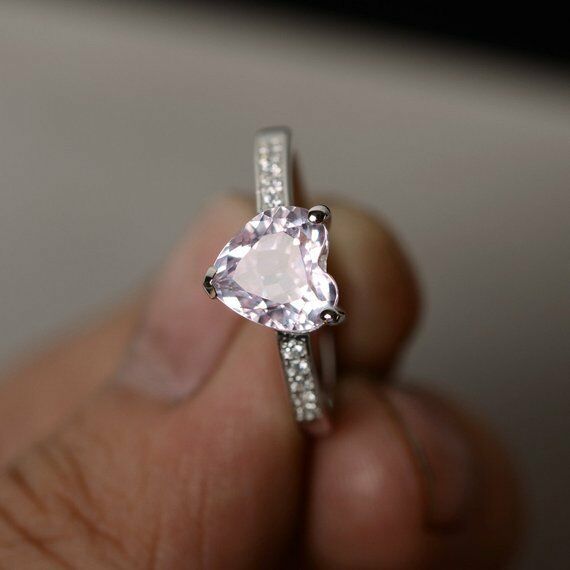 2ct Heart Cut Peach Morganite Solitaire Women Engagement Ring 14k WhiteGold Over