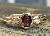 2ct Engagement Ring Oval Cut Pink Ruby Bezel Set Trilogy 14k Yellow Gold Finish