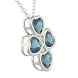 4ct London Blue Topaz Pendant with Chain Heart Cut Four Heart 14k WhiteGold Over