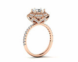 Halo Solitaire with Accents Ring 2.3ct Round Cut Diamond 14k Rose Gold Finish