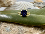 1.6ct Engagement Ring Cushion Cut Blue Sapphire Solitaire 14k Yellow Gold Finish