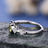 1.1Ct Round Cut Green Peridot Minimalist Engagement Ring 14K White Gold Finish